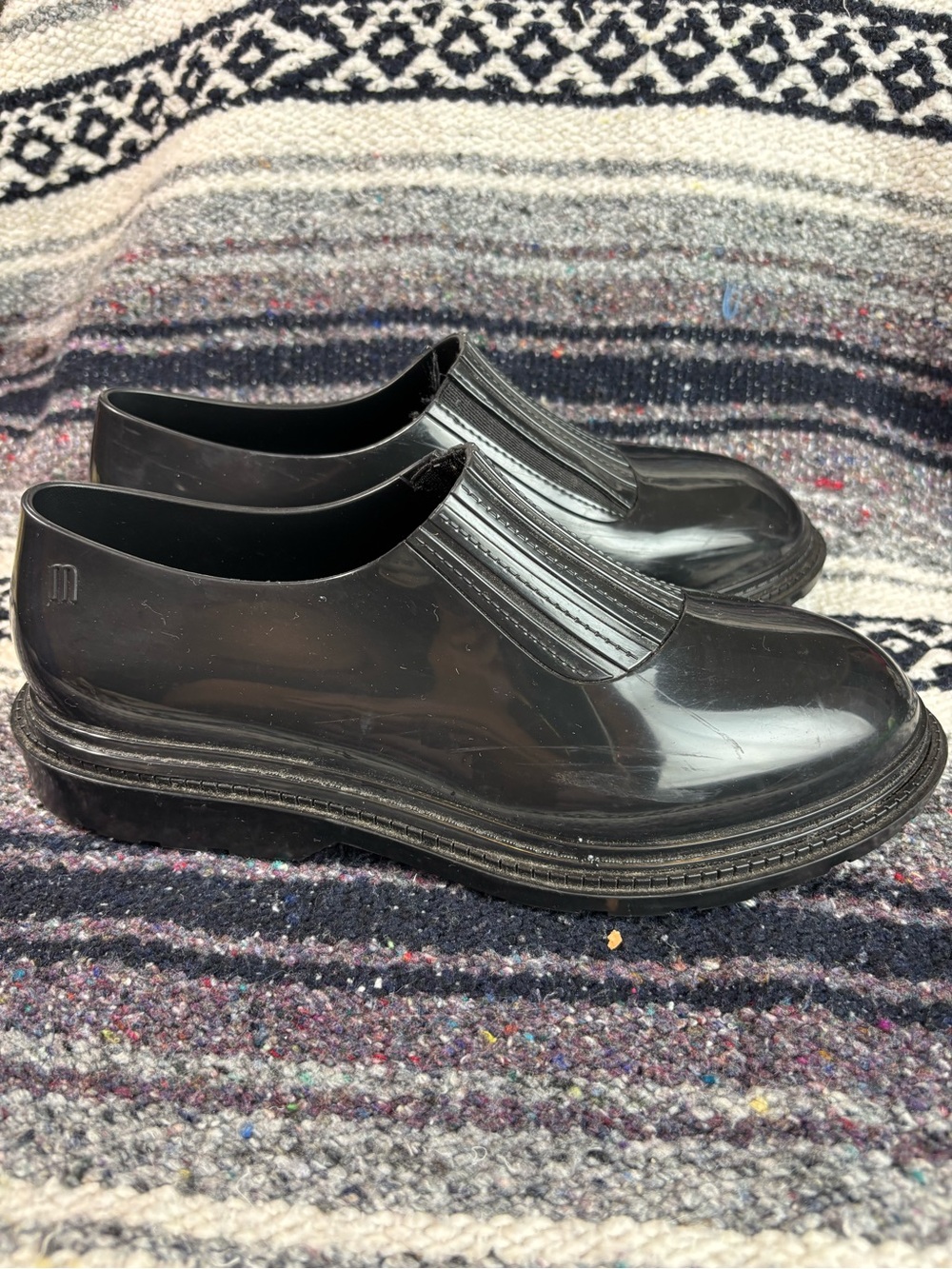 Melissa Preppy Rubber Slip-On Rubber Shoe Black Sz 7 Womens Loafer Flat Slip On